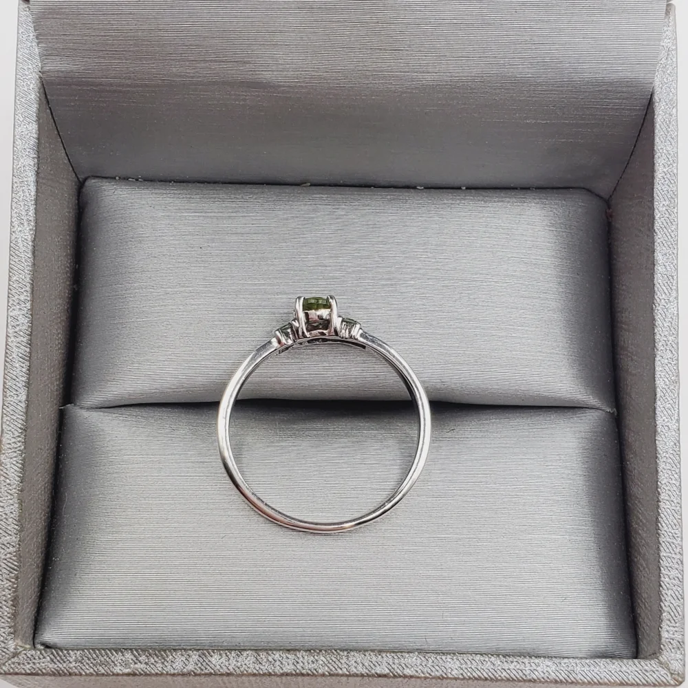 Genuine Green Oval Peridot 925 Sterling Silver Dainty Stackable Ring